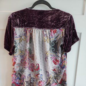 Johnny Was Raspberry Velvet & Paisley Silk Blouse Size S, gently preowned
